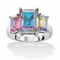 5.60 Cttw. Emerald-Cut Aurora Borealis Cubic Zirconia Sterling Silver Ring