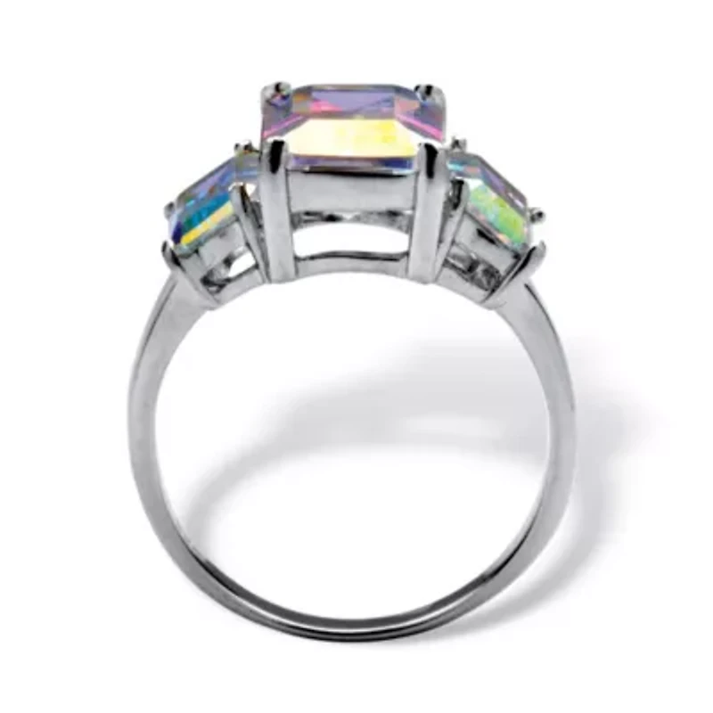 5.60 Cttw. Emerald-Cut Aurora Borealis Cubic Zirconia Sterling Silver Ring