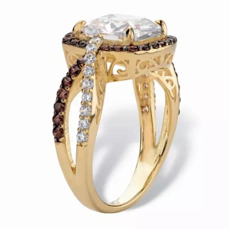 2.94 Cttw 14k Gold-plated Silver Brown and White Cubic Zirconia Halo Ring