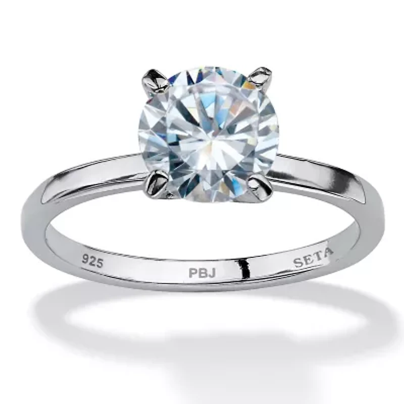 2 TCW Round Cubic Zirconia Solitaire Ring .925 Sterling Silver