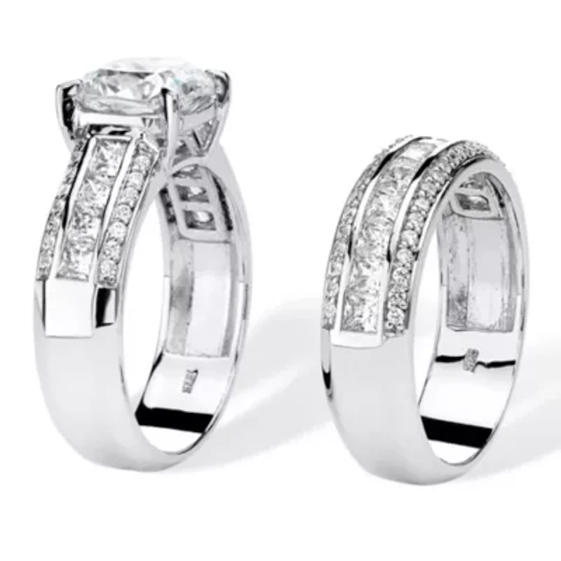 3.37 TCW Cubic Zirconia 2-Piece Bridal Set Platinum-plated Sterling Silver