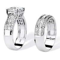 3.37 TCW Cubic Zirconia 2-Piece Bridal Set Platinum-plated Sterling Silver