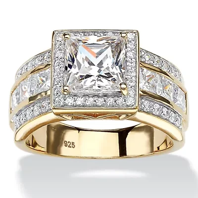 2.92 TCW Princess-Cut Cubic Zirconia 18k Gold-plated Sterling Silver Halo Ring