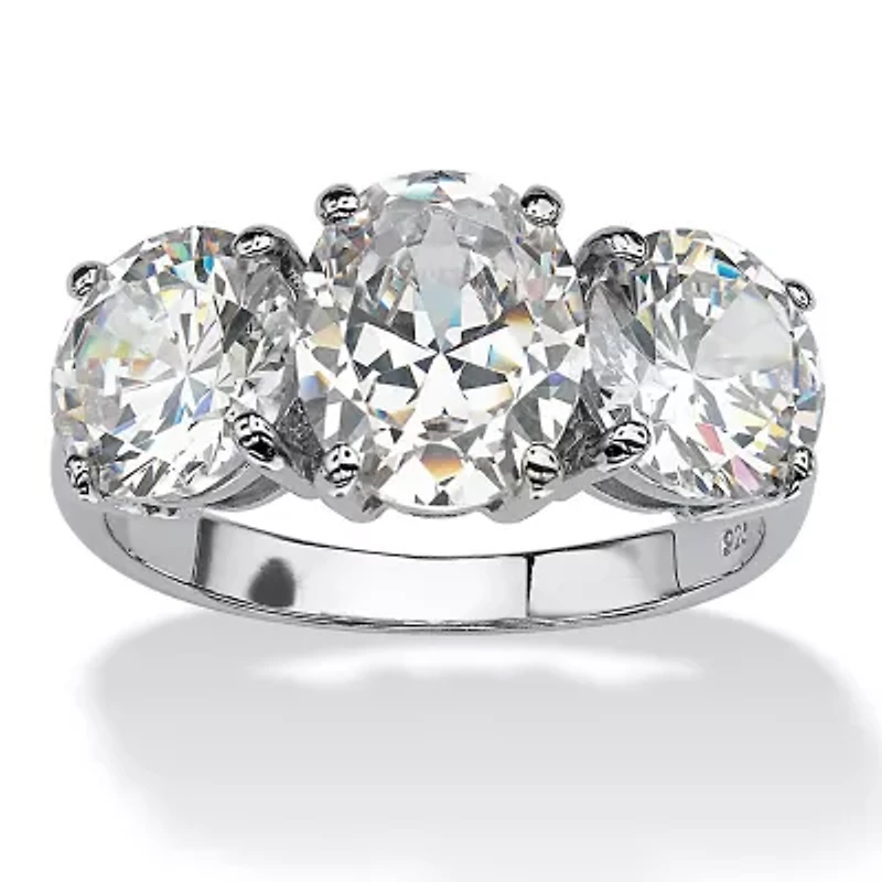 6.54 TCW Oval Cut Cubic Zirconia Platinum-plated Silver 3-Stone Bridal Ring
