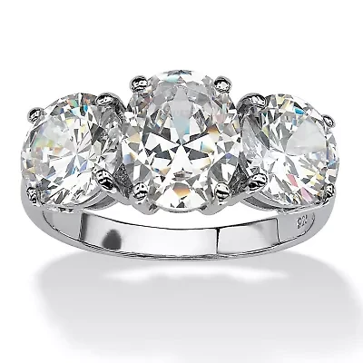 6.54 TCW Oval Cut Cubic Zirconia Platinum-plated Silver 3-Stone Bridal Ring