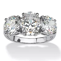 6.54 TCW Oval Cut Cubic Zirconia Platinum-plated Silver 3-Stone Bridal Ring
