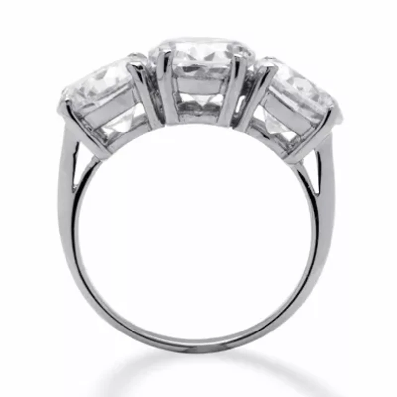6.54 TCW Oval Cut Cubic Zirconia Platinum-plated Silver 3-Stone Bridal Ring
