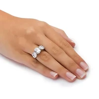 6.54 TCW Oval Cut Cubic Zirconia Platinum-plated Silver 3-Stone Bridal Ring