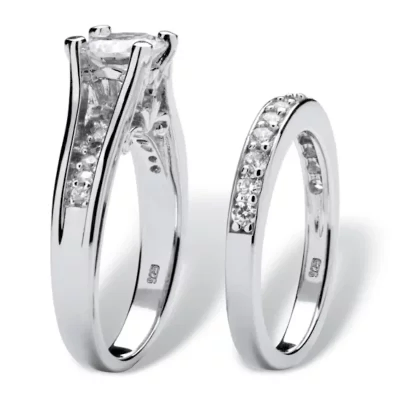1.73 TCW Round CZ Two-Piece Bridal Set Platinum-plated Sterling Silver