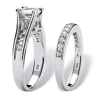 1.73 TCW Round CZ Two-Piece Bridal Set Platinum-plated Sterling Silver