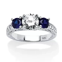 2.47 Cttw. Cubic Zirconia and Simulated Sapphire Sterling Silver 3-Stone Ring