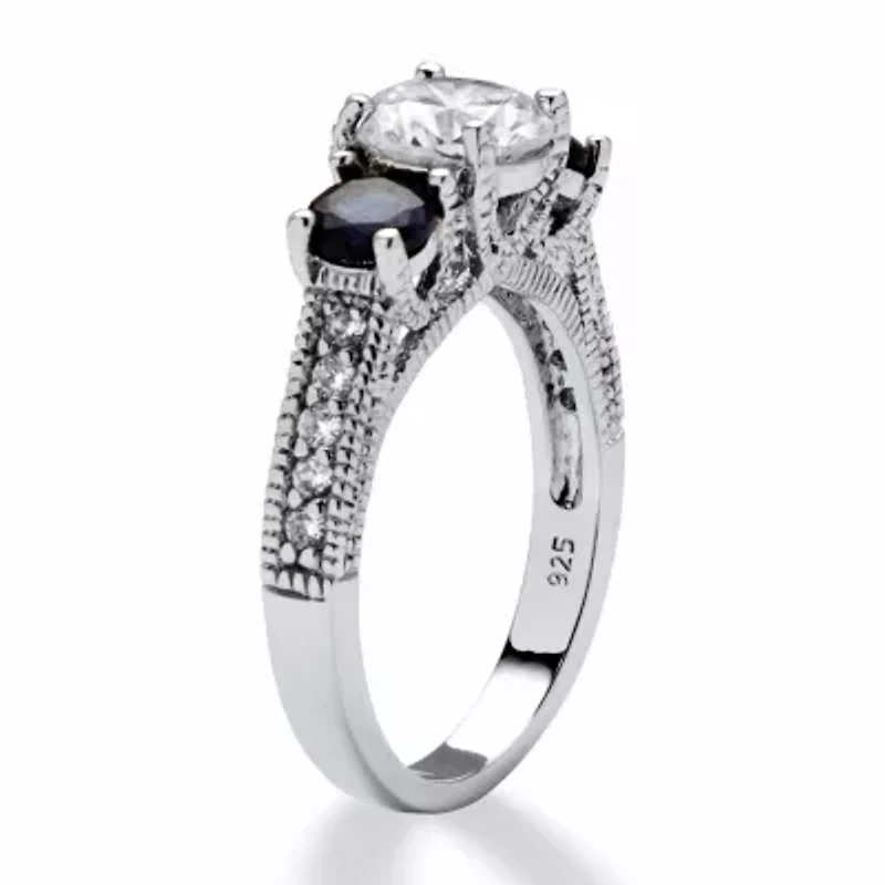 2.47 Cttw. Cubic Zirconia and Simulated Sapphire Sterling Silver 3-Stone Ring