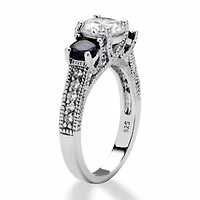 2.47 Cttw. Cubic Zirconia and Simulated Sapphire Sterling Silver 3-Stone Ring