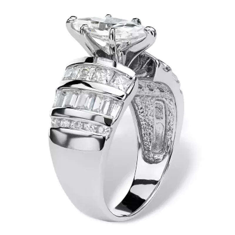 3.87 TCW Marquise-Cut Cubic Zirconia Ring Platinum-plated Sterling Silver