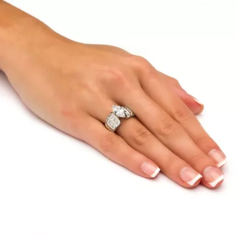 3.87 TCW Marquise-Cut Cubic Zirconia Ring Platinum-plated Sterling Silver