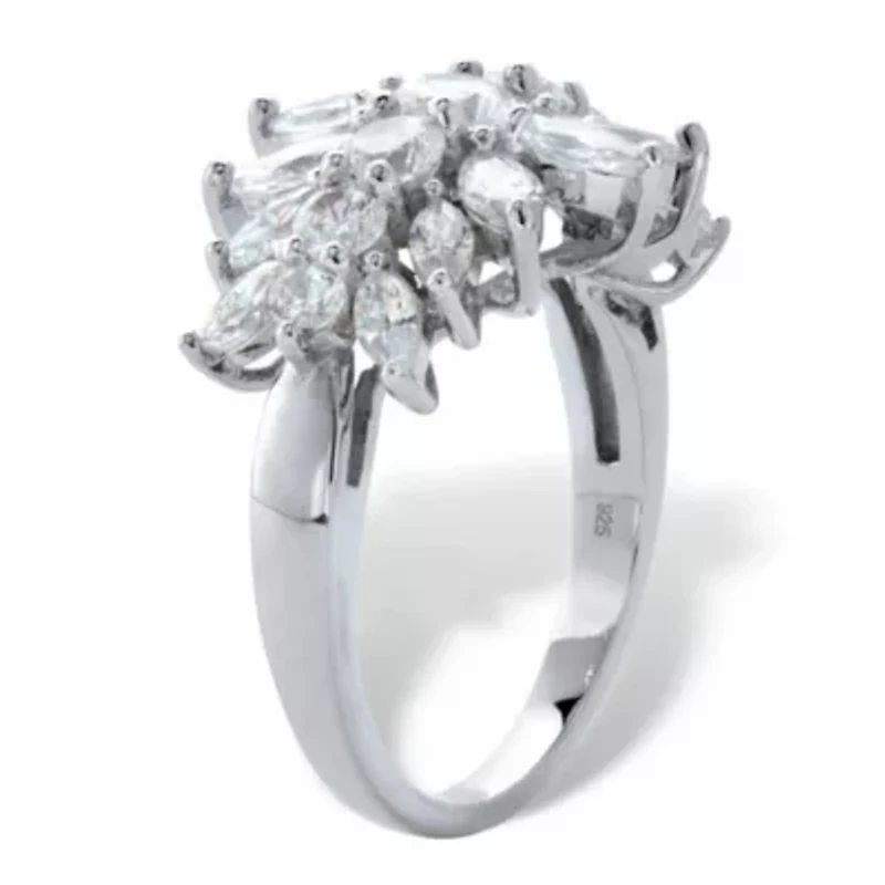 2.67 Cttw. Sterling Silver Marquise-Cut Cubic Zirconia Starburst Cluster Ring