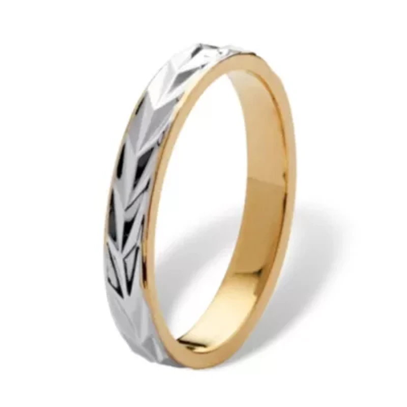 Textured Wedding Ring Band Two-Tone Gold-Plated