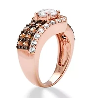 2.49 TCW Round CZ and Brown Ring Rose Gold-plated Sterling Silver