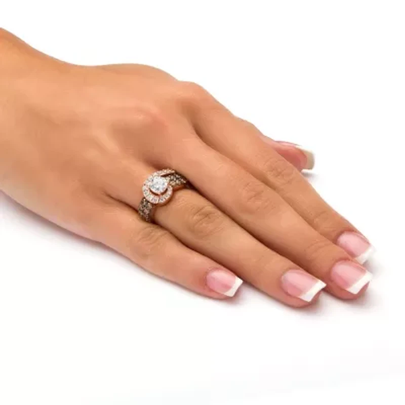 2.49 TCW Round CZ and Brown Ring Rose Gold-plated Sterling Silver