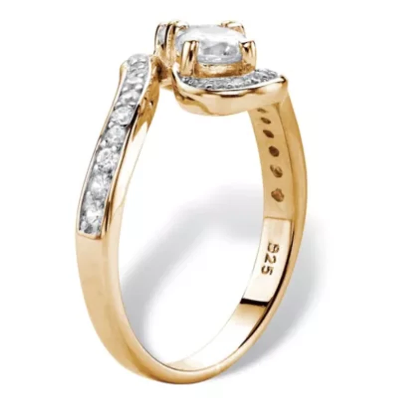 1.39 TCW Gold-Plated Sterling Silver Cubic Zirconia 2-Stone Bypass Ring