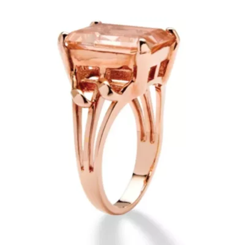 7.25 carat T.W. Emerald-Cut Simulated Morganite Ring Rose Gold-Plated Silver