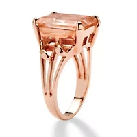 7.25 carat T.W. Emerald-Cut Simulated Morganite Ring Rose Gold-Plated Silver