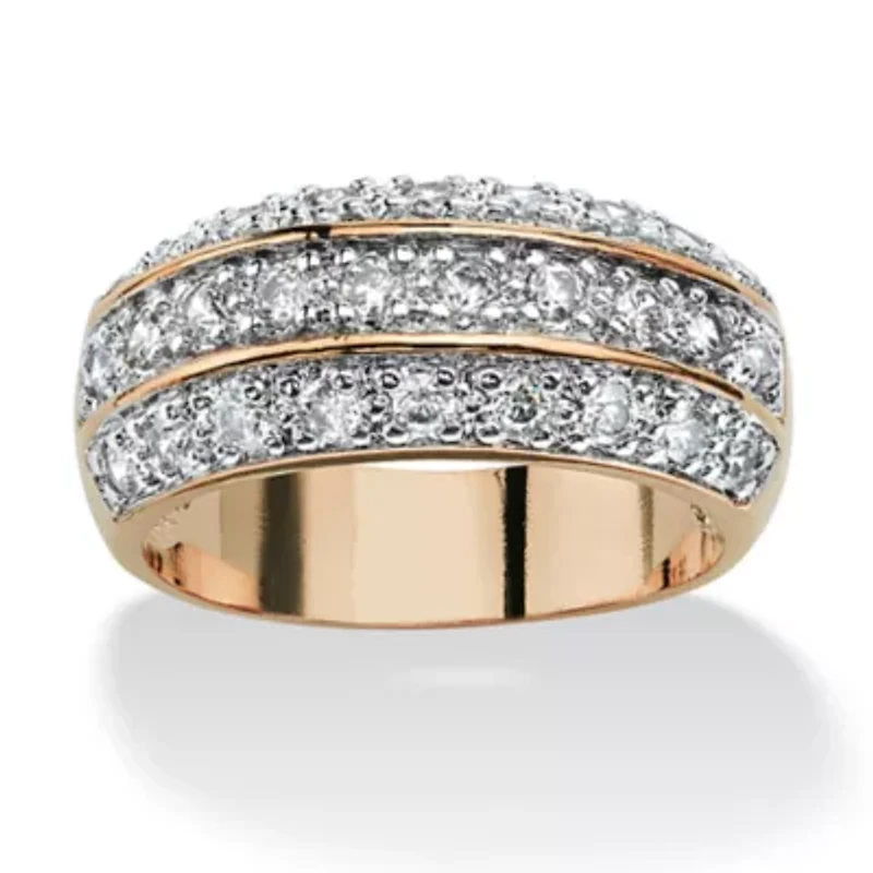 1.68 TCW Round Cubic Zirconia Triple Row Ring Gold-Plated
