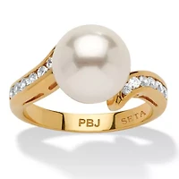 .16 TCW Round Simulated Pearl Cubic Zirconia Accent Yellow Gold-Plated Ring