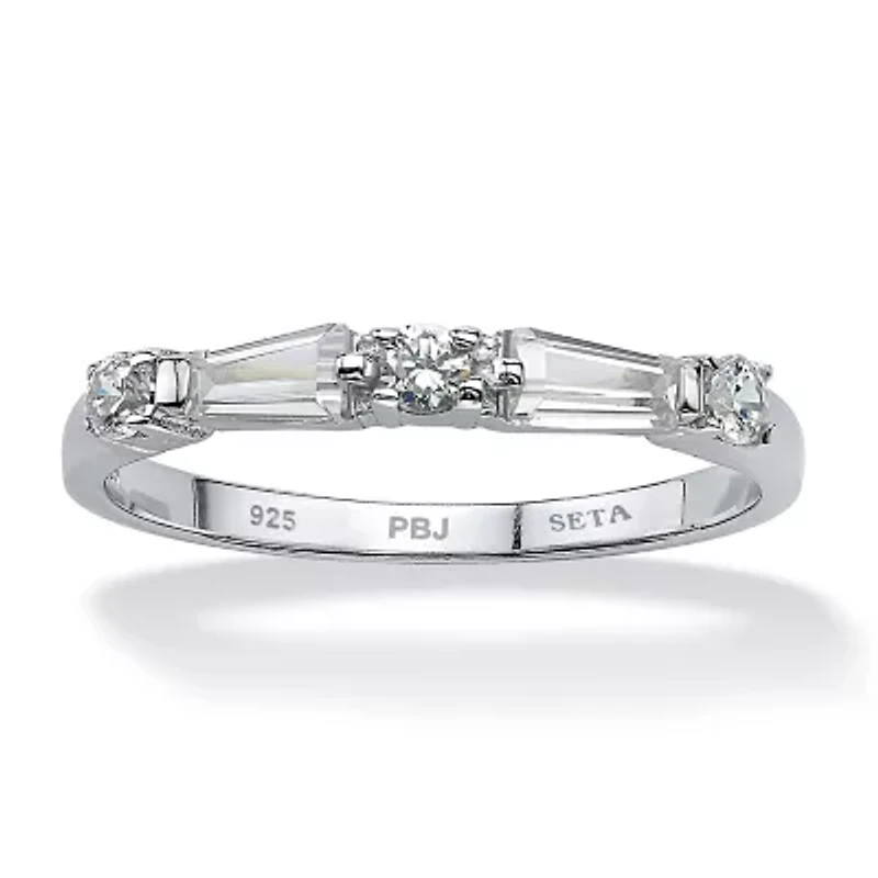 .98 TCW Round and Baguette Cubic Zirconia Ring .925 Sterling Silver