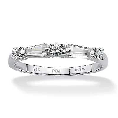 .98 TCW Round and Baguette Cubic Zirconia Ring .925 Sterling Silver