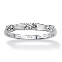 .98 TCW Round and Baguette Cubic Zirconia Ring .925 Sterling Silver