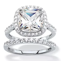 3.49 TCW Cubic Zirconia 2-Piece Platinum-plated Sterling Silver Halo Bridal Set