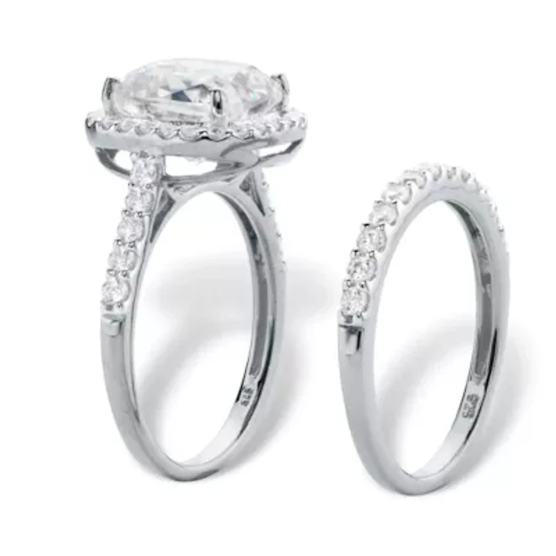 3.49 TCW Cubic Zirconia 2-Piece Platinum-plated Sterling Silver Halo Bridal Set