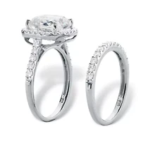 3.49 TCW Cubic Zirconia 2-Piece Platinum-plated Sterling Silver Halo Bridal Set
