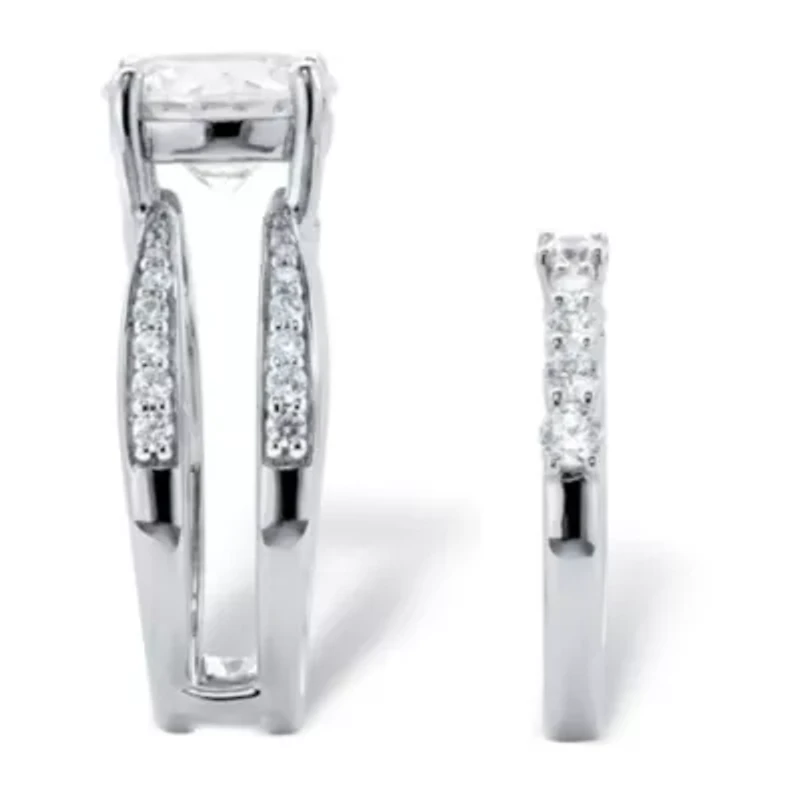 4.80 Cttw. Cubic Zirconia Platinum-plated Silver 2-Piece Jacket Wedding Ring Set