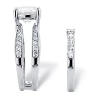4.80 Cttw. Cubic Zirconia Platinum-plated Silver 2-Piece Jacket Wedding Ring Set
