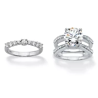 4.80 Cttw. Cubic Zirconia Platinum-plated Silver 2-Piece Jacket Wedding Ring Set