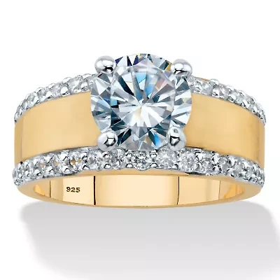 3.21 TCW Cubic Zirconia Gold-Plated Sterling Silver Wide Band Engagement Ring