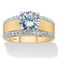 3.21 TCW Cubic Zirconia Gold-Plated Sterling Silver Wide Band Engagement Ring