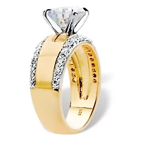 3.21 TCW Cubic Zirconia Gold-Plated Sterling Silver Wide Band Engagement Ring