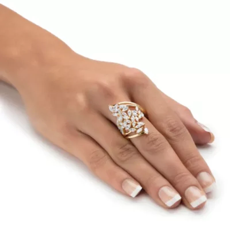 4.25 Cttw. 14k Gold-plated Sterling Silver Marquise Cubic Zirconia Cluster Ring