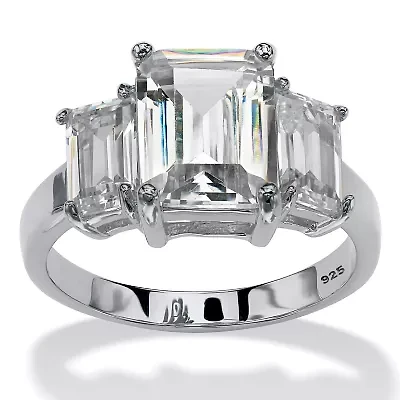 .925 Silver Simulated Birthstone 3-Stone Ring