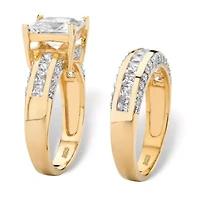 3.31 TCW CZ 14k Gold-plated Sterling Silver 2-Piece Channel-Set Bridal Ring Set