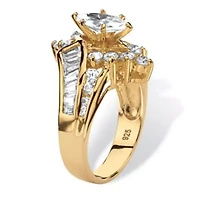 3.20 TCW Marquise-Cut Cubic Zirconia Ring Gold-Plated Sterling Silver