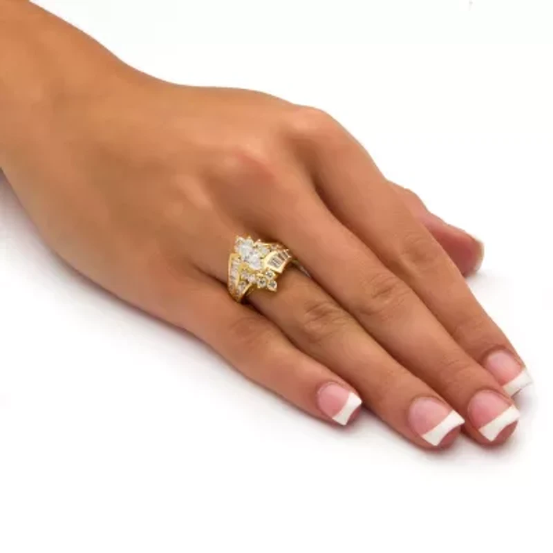 3.20 TCW Marquise-Cut Cubic Zirconia Ring Gold-Plated Sterling Silver