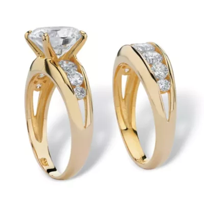 2 Piece 6.09 TCW CZ Bridal Ring Set Gold-Plated Sterling Silver