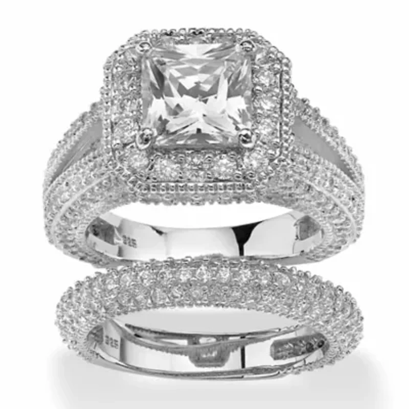 5.08 TCW Cubic Zirconia 2-Piece Bridal Set Platinum-plated Sterling Silver