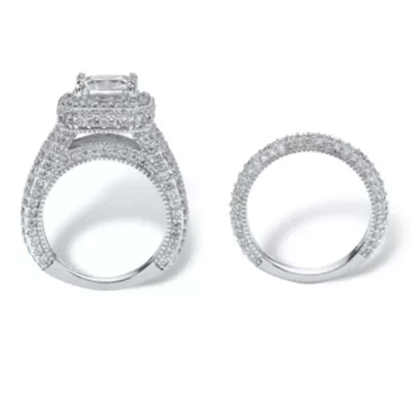 5.08 TCW Cubic Zirconia 2-Piece Bridal Set Platinum-plated Sterling Silver
