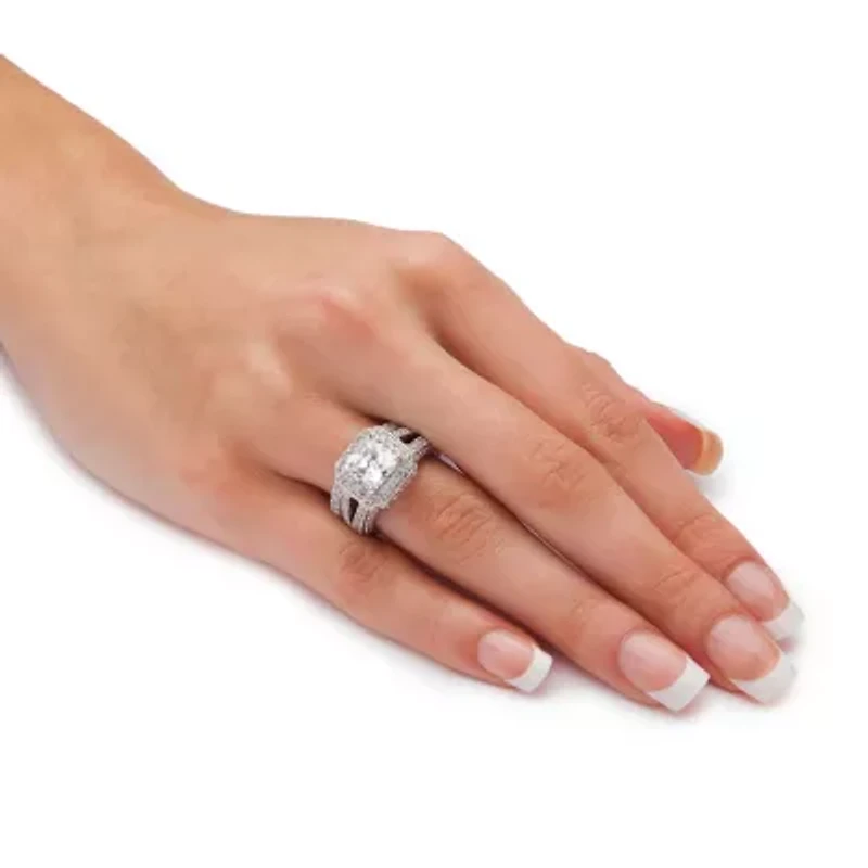 5.08 TCW Cubic Zirconia 2-Piece Bridal Set Platinum-plated Sterling Silver
