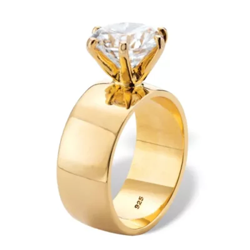 4.0 Cttw. Gold-Plated Sterling Silver Cubic Zirconia Solitaire Ring
